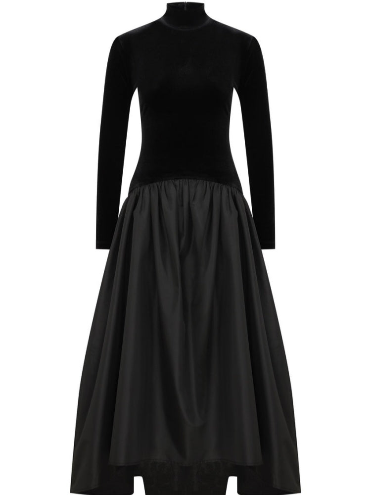 Mock-Neck Fit-and-Flare Midi Dress