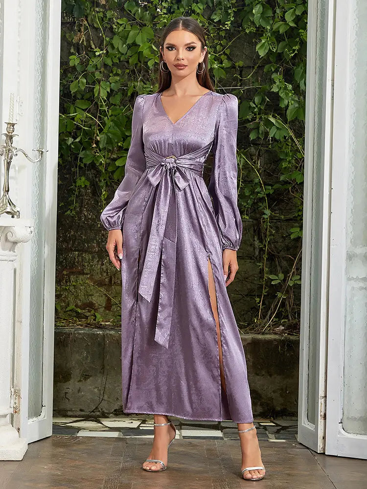 High-Slit V-Neck Maxi Dress