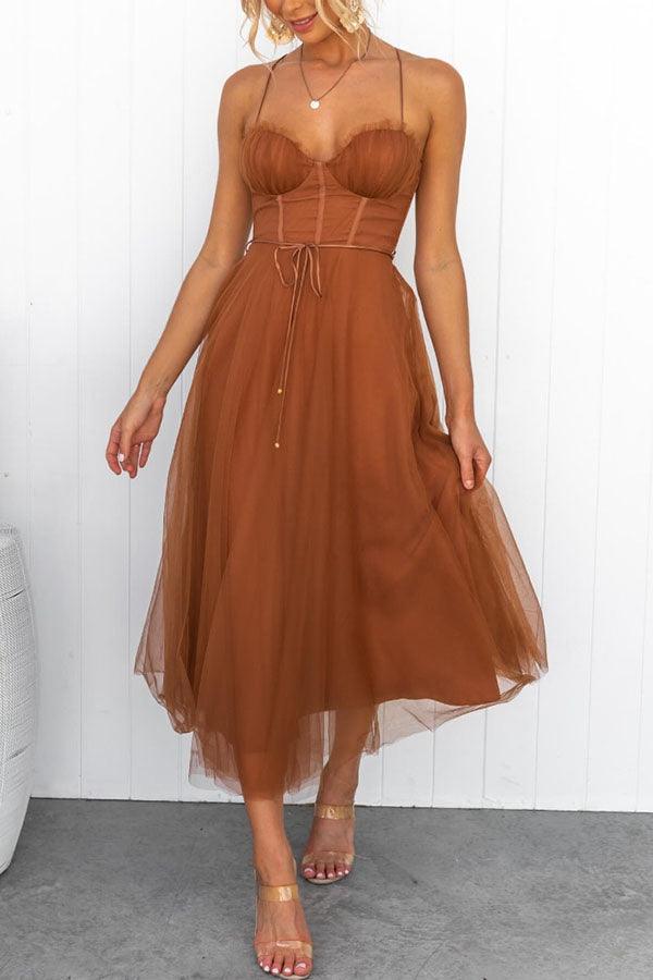 Corset Sweetheart Tulle Midi Dress