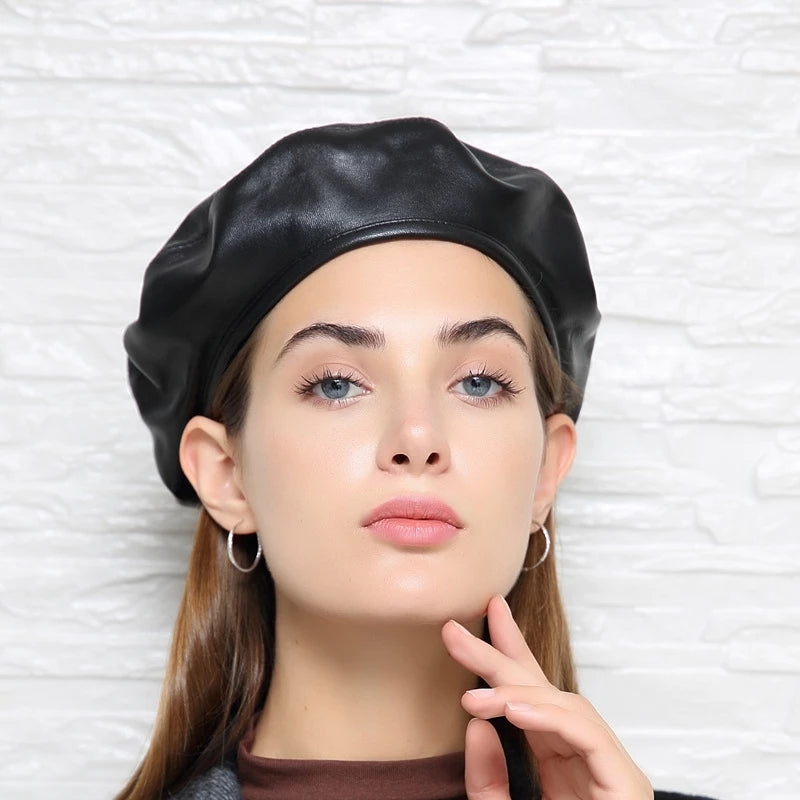 Leather-Look Slouch Beret