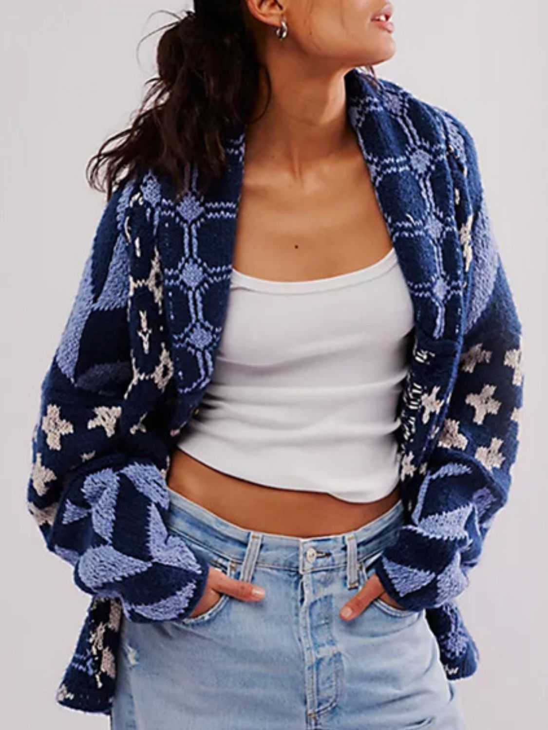 Oversized Jacquard Knit Cardigan
