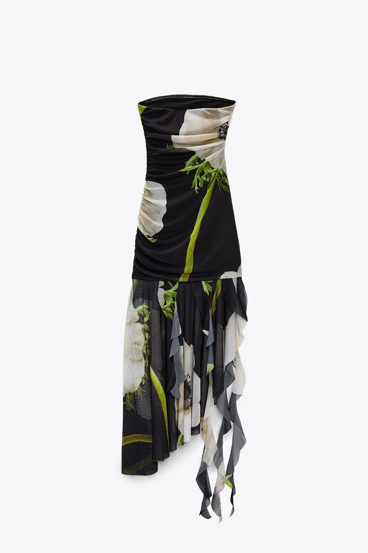 Ruched Mesh Tube Midi Dress