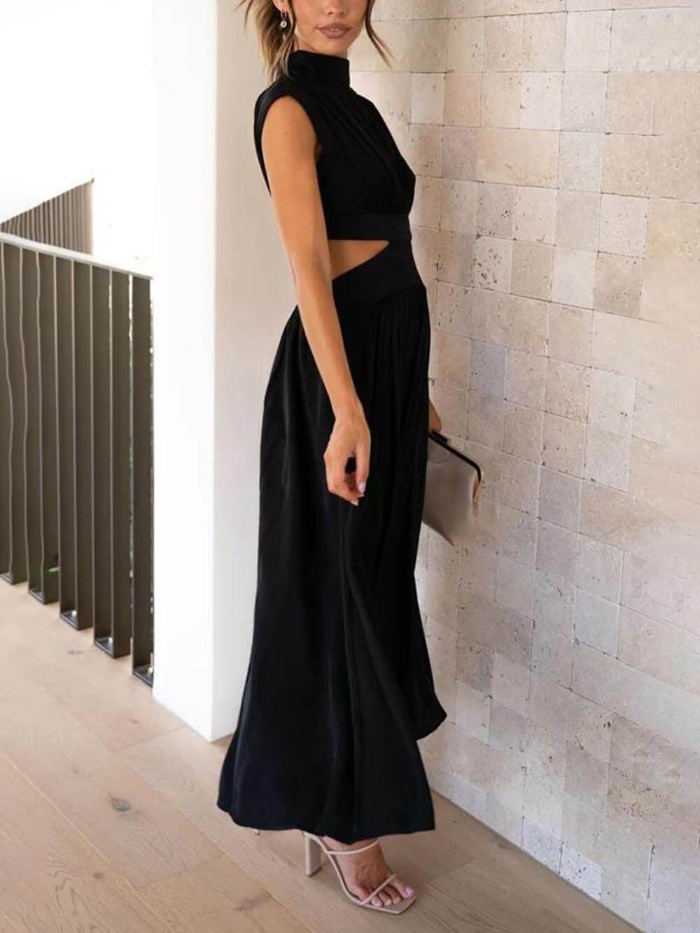Cutout Waist Pocket Midi Dress