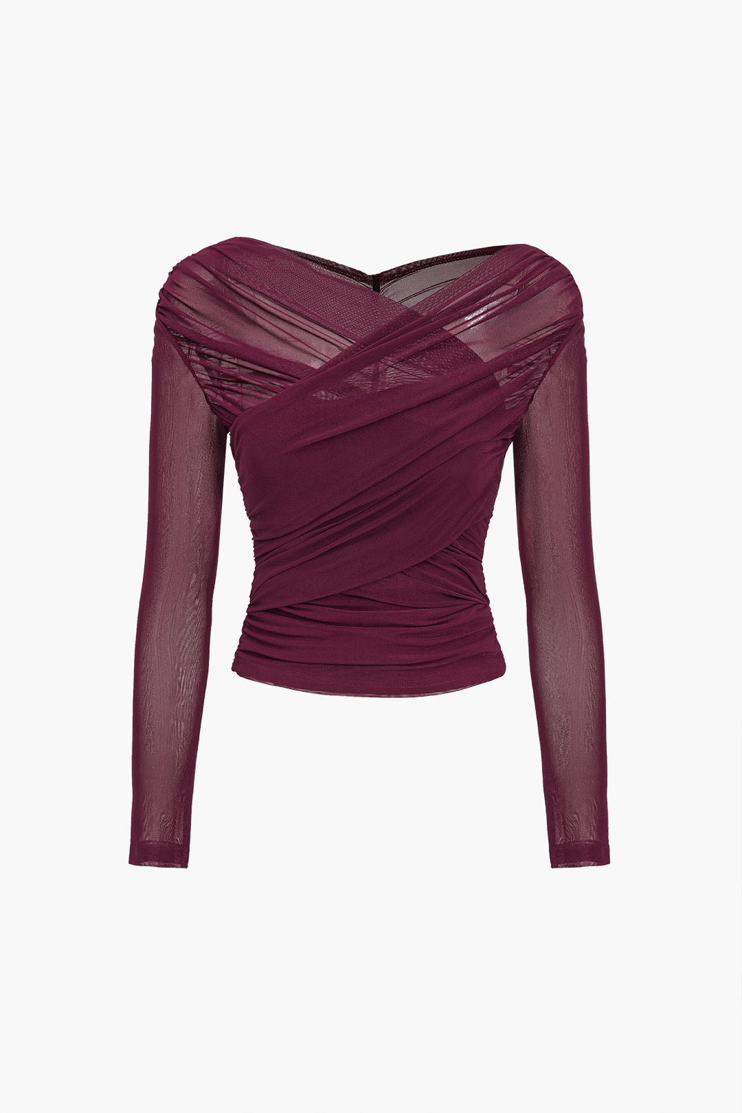 Ruched Mesh Crossover Top