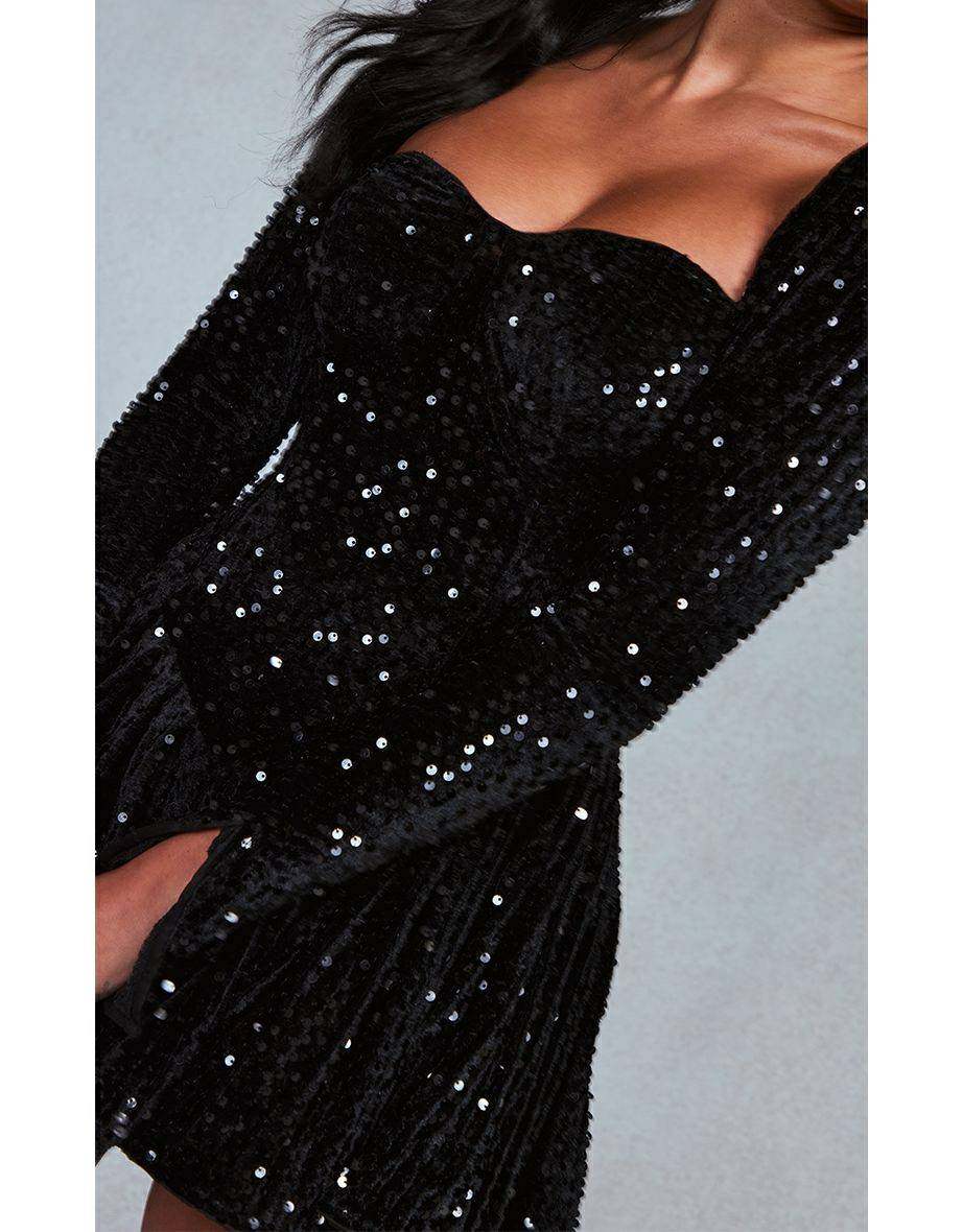 Sequin Long Sleeve Skater Dress