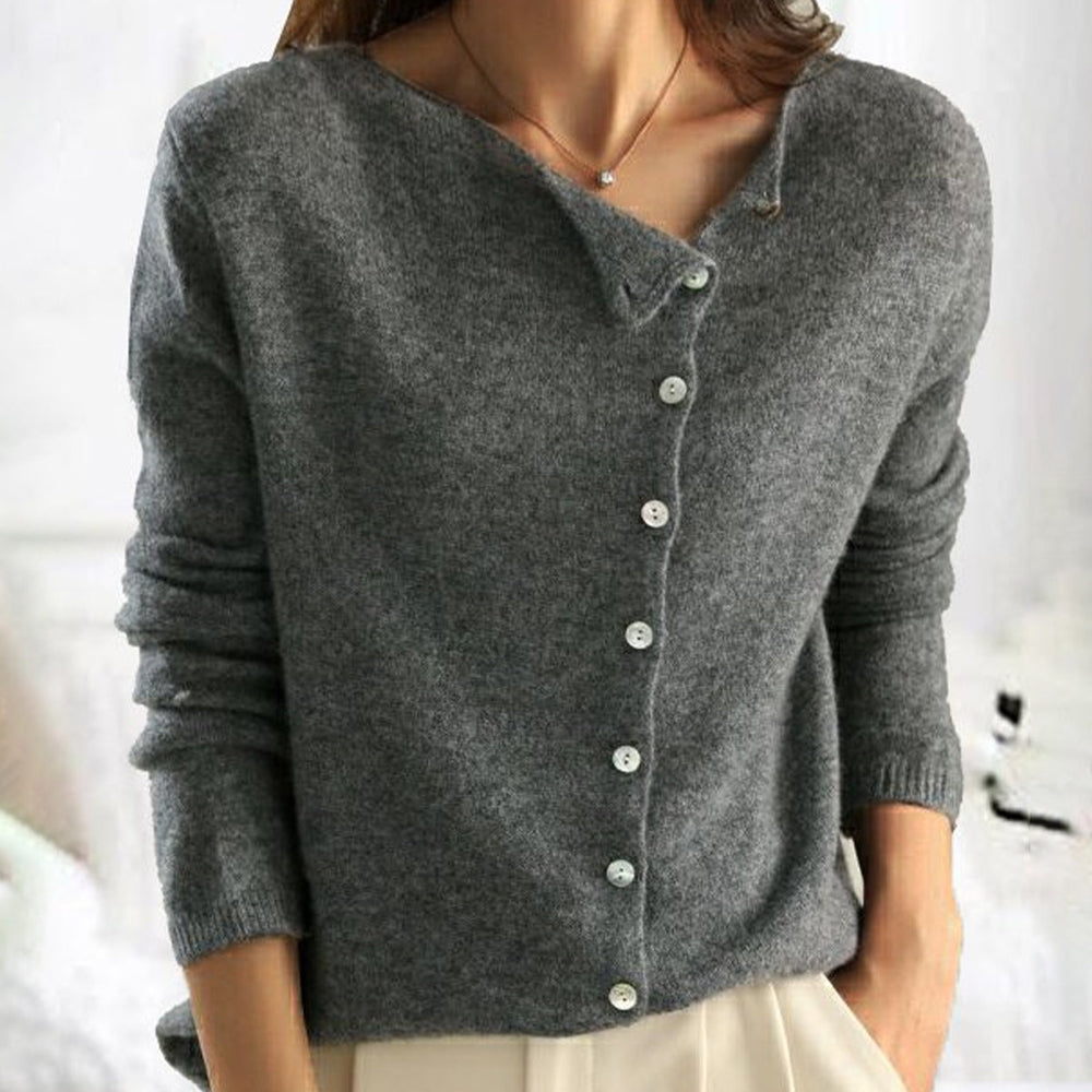 Asymmetric Button V-Neck Cardigan