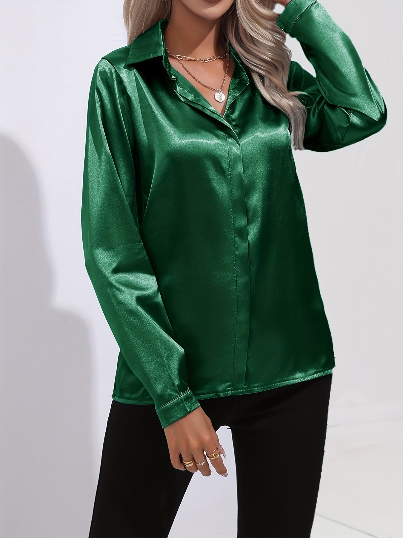 Satin Button-Down Blouse
