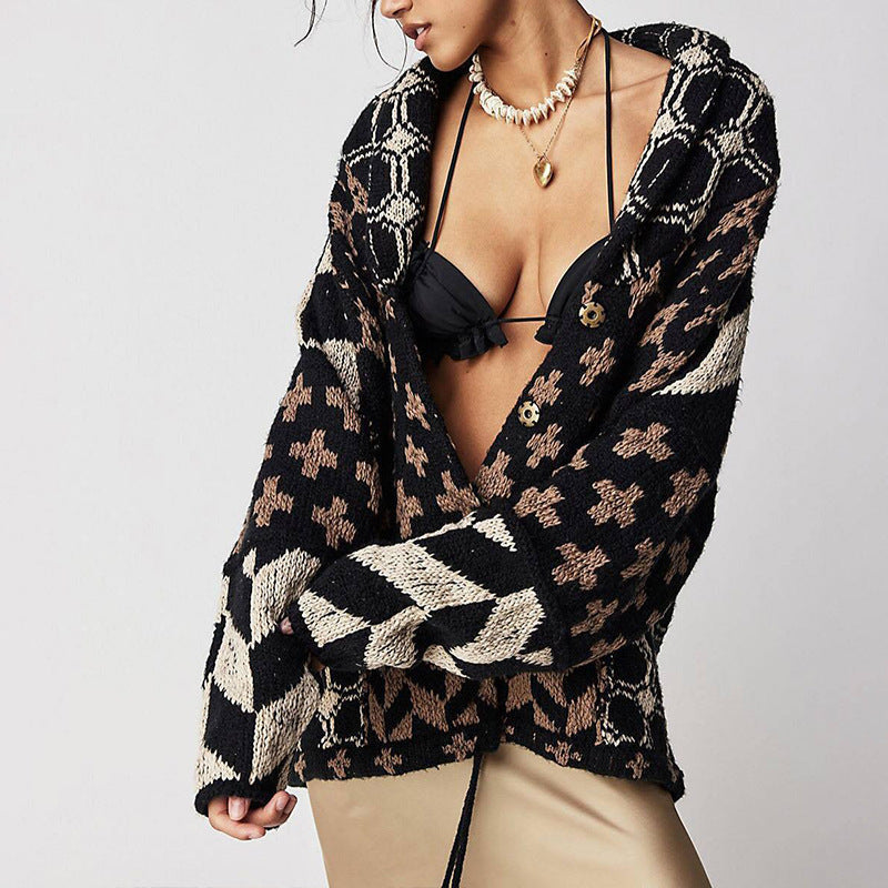 Oversized Jacquard Knit Cardigan