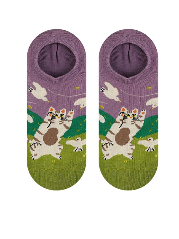 Cartoon Kitty Boat Socks