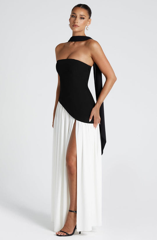 Strapless High Slit Scarf Maxi Dress