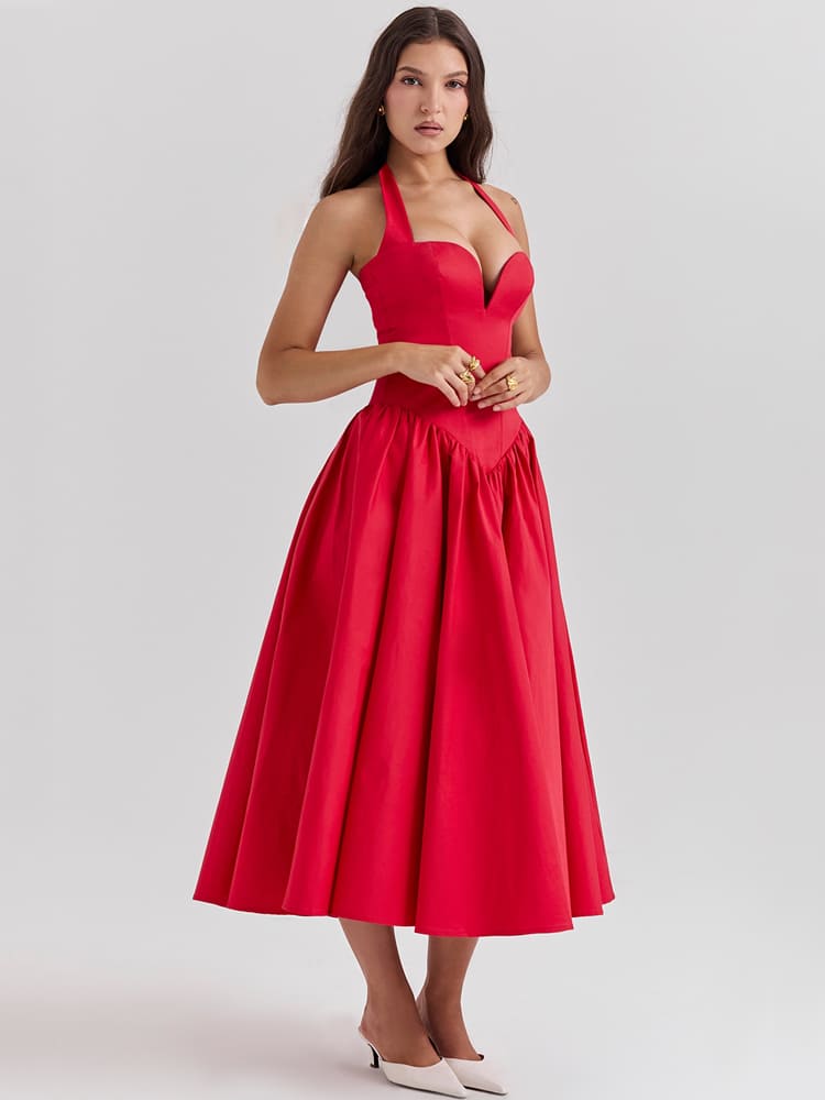 Side-Slit Halter Midi Dress