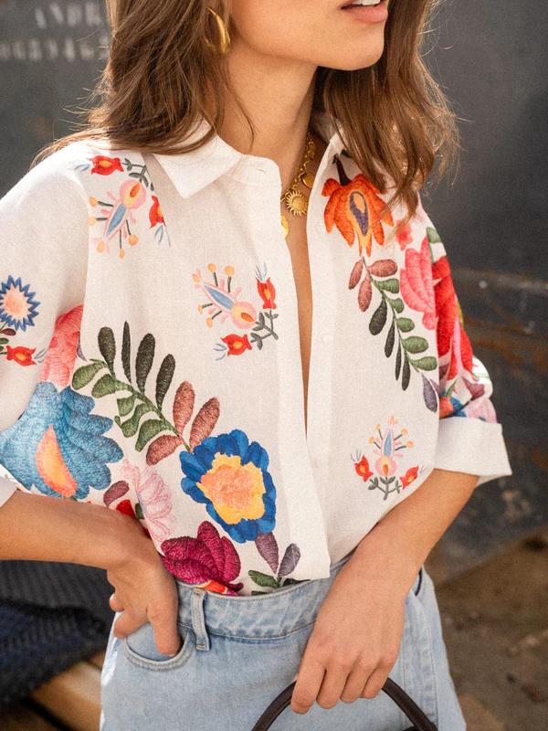 Floral Embroidered Oversized Blouse