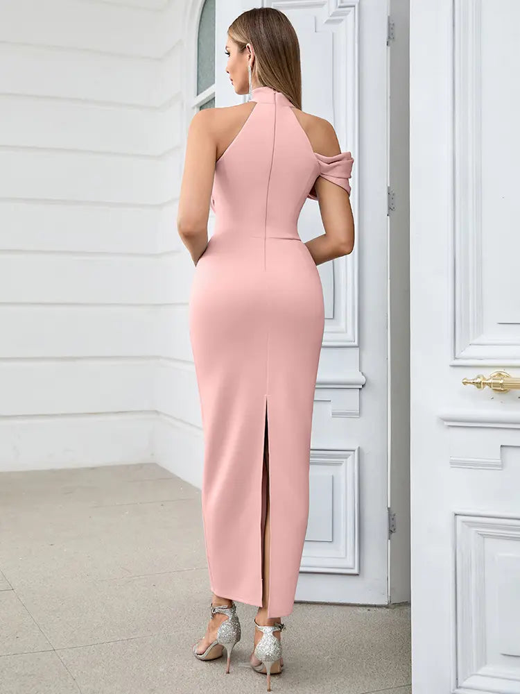Halter Neck Asymmetrical Dress