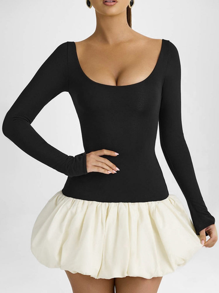 Colourblock U-Neck Mini Dress