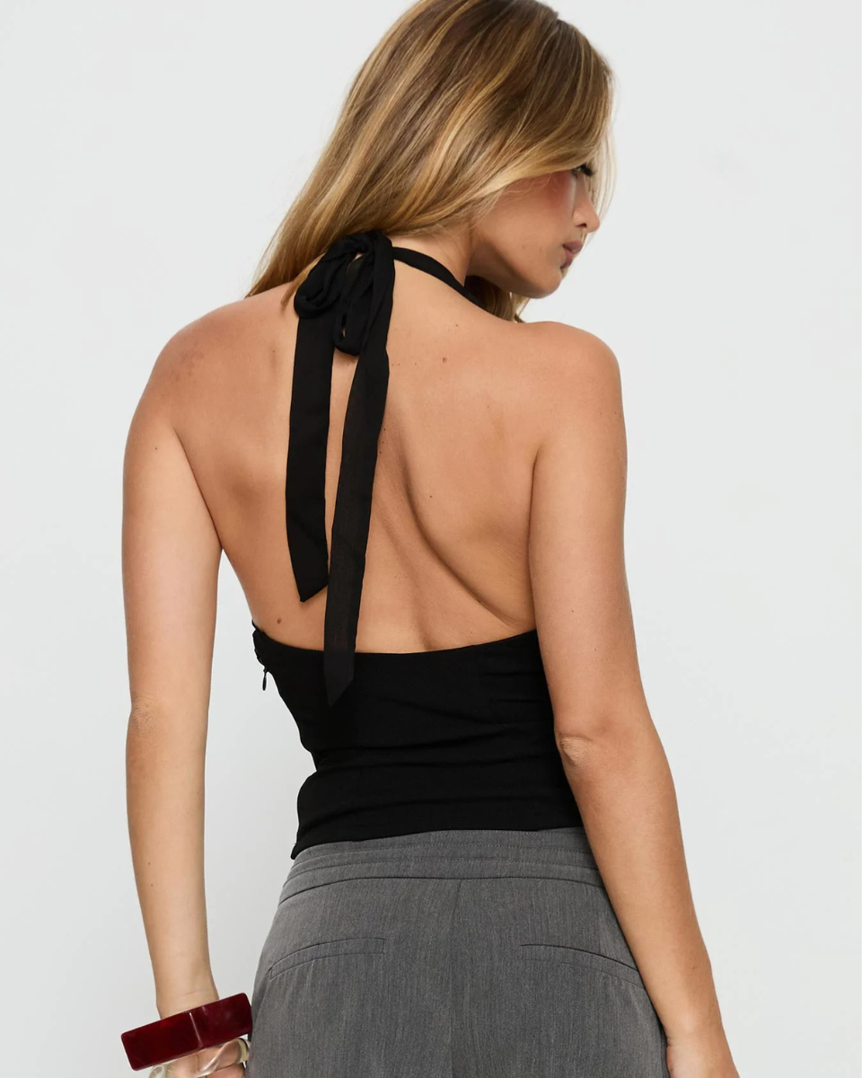 Deep V Open-Back Halter Top