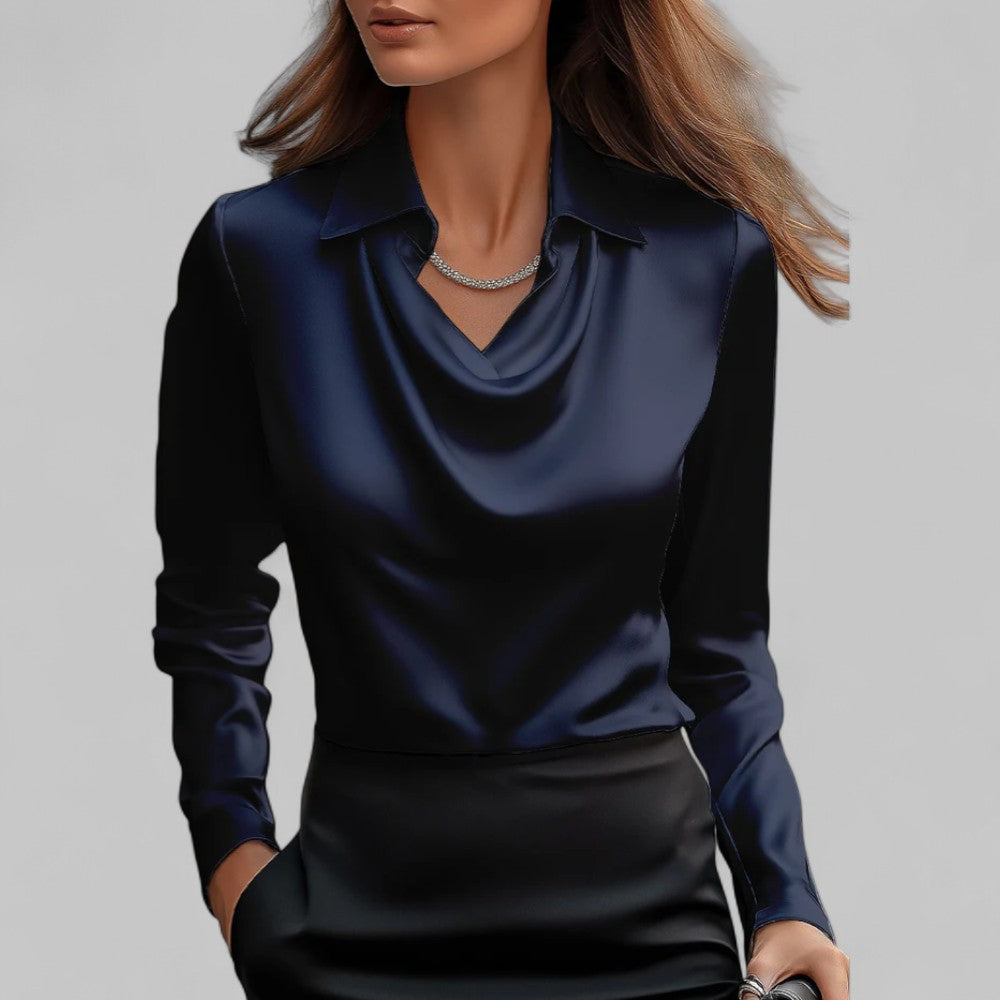 Draped Cowl-Neck Satin Top