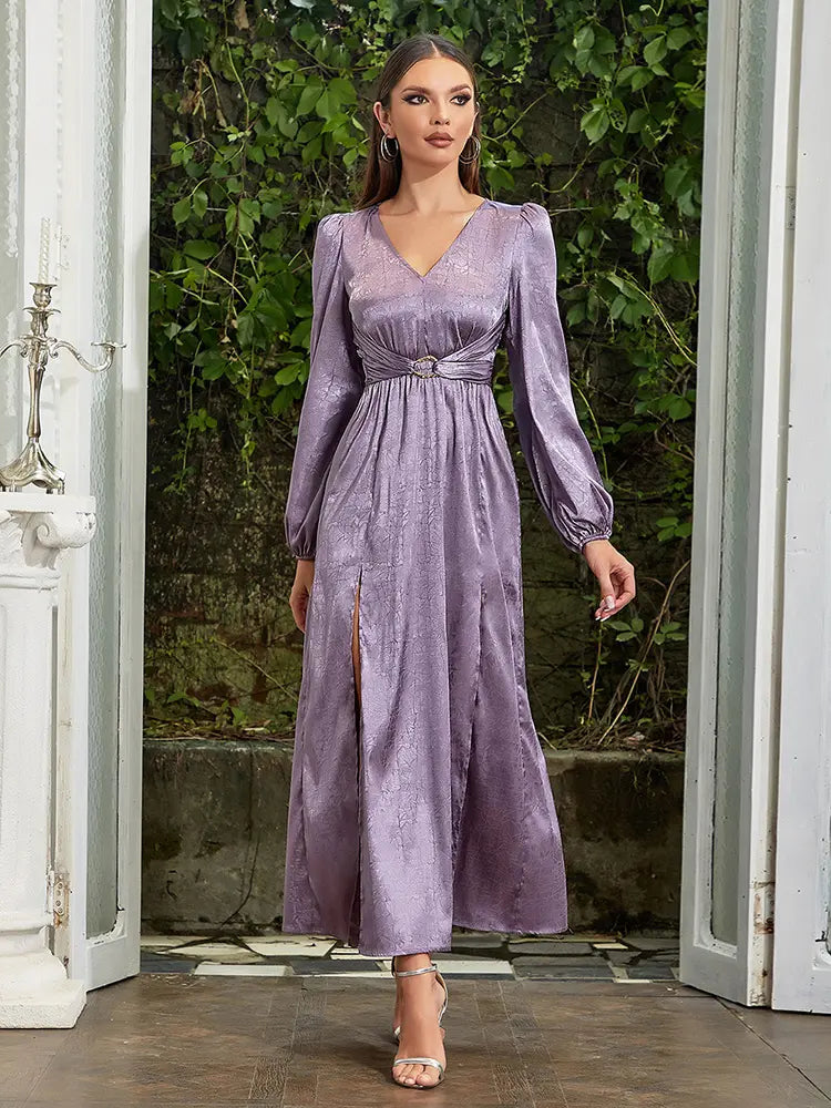 High-Slit V-Neck Maxi Dress