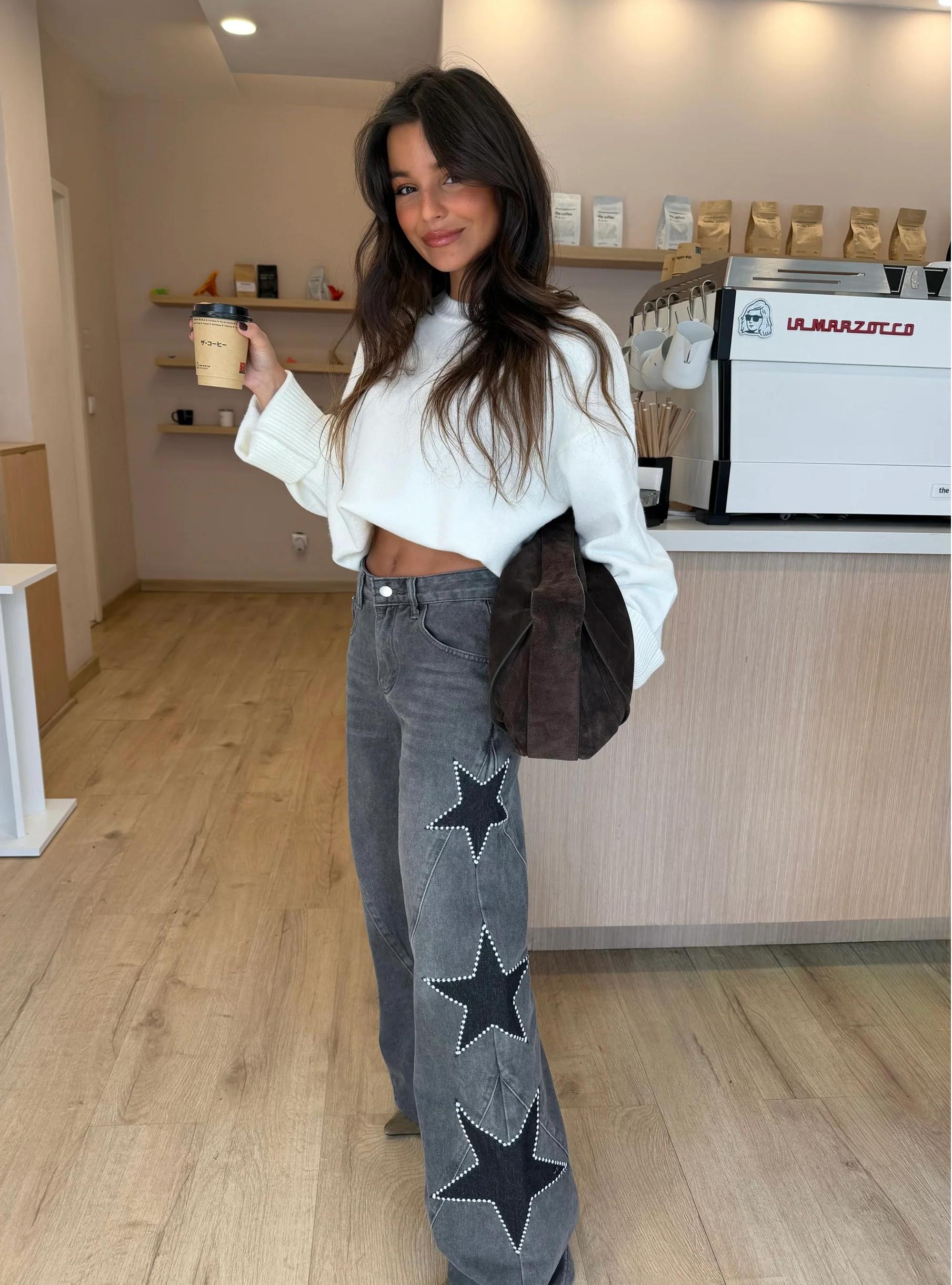 Star Patch Wide Leg Jeans