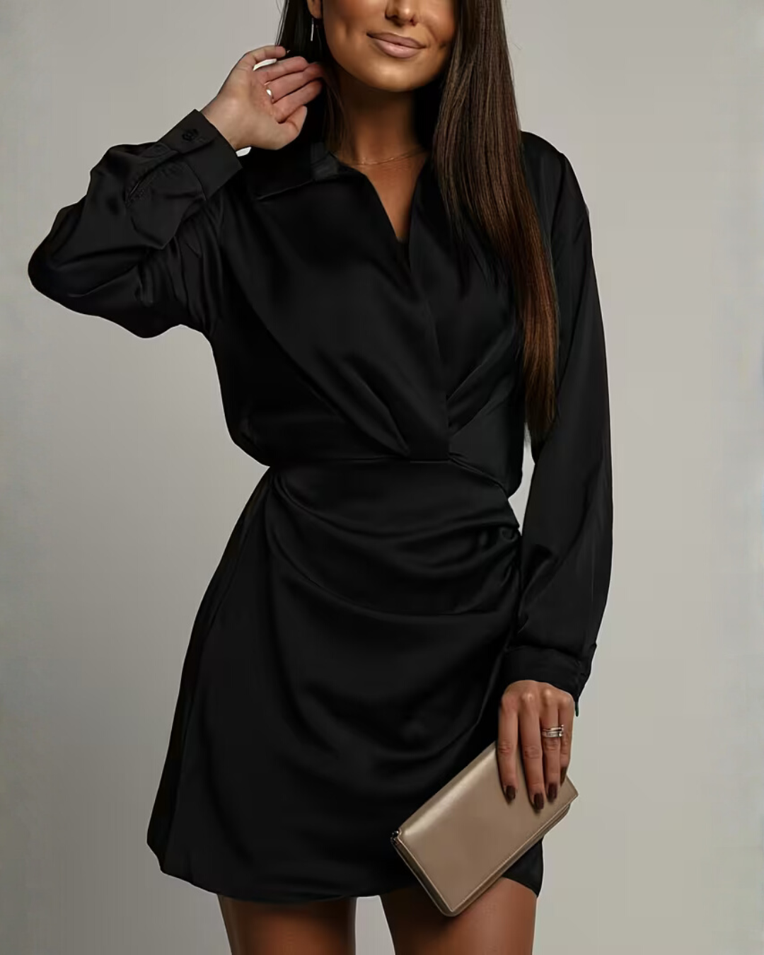 Satin Wrap Collar Mini Dress
