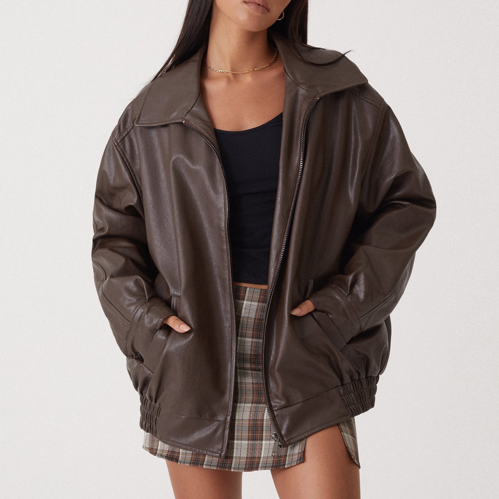Oversized Faux Leather Bomber