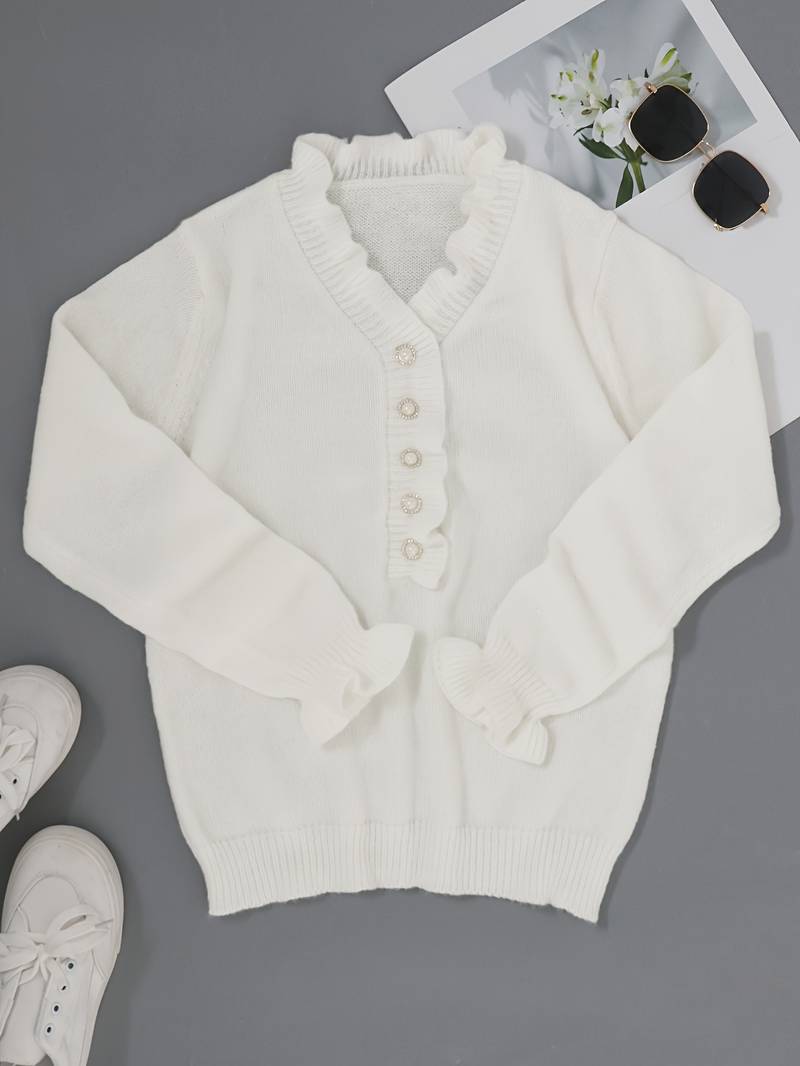 Ruffle Pearl Button Cardigan