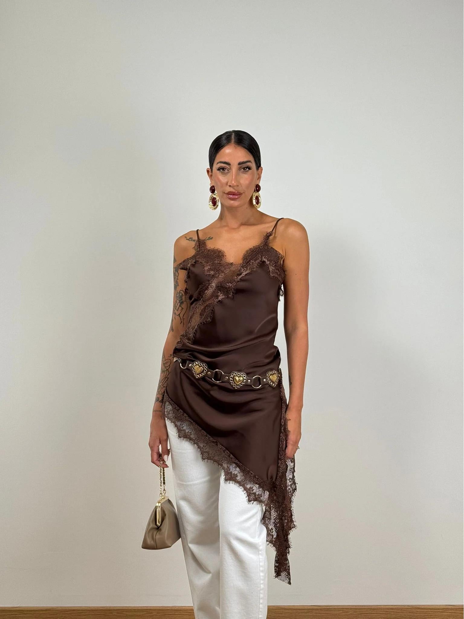 Lace-Trim Asymmetric Slip Dress