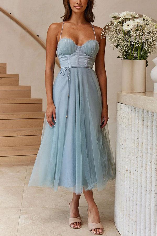 Corset Sweetheart Tulle Midi Dress