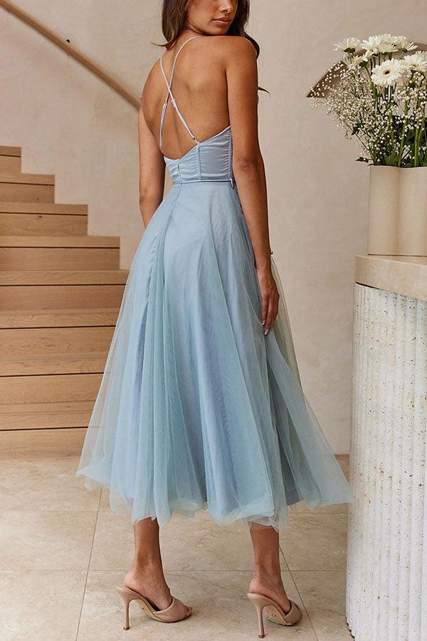 Corset Sweetheart Tulle Midi Dress