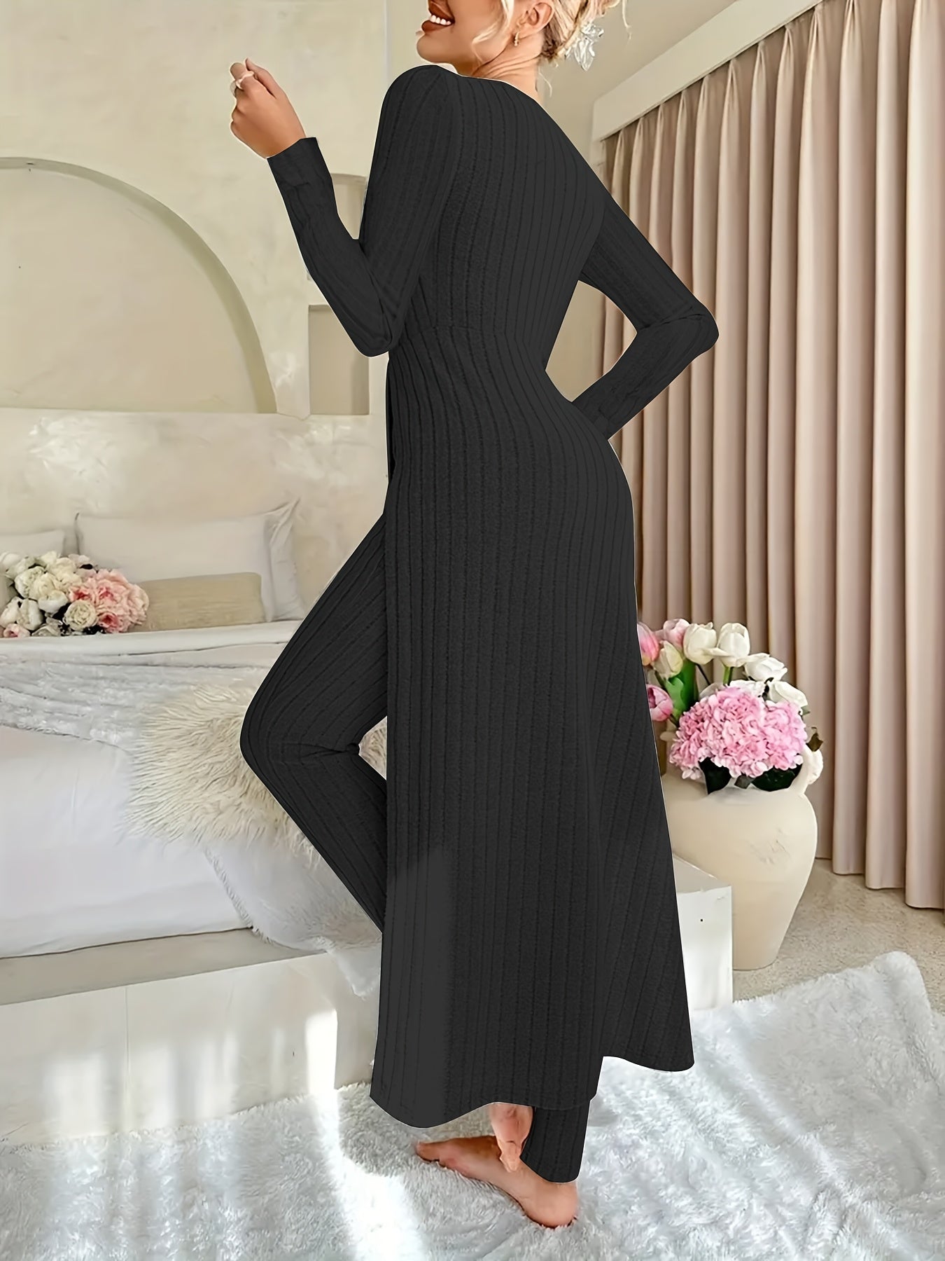 Ribbed Knit Wide-Leg Lounge Set