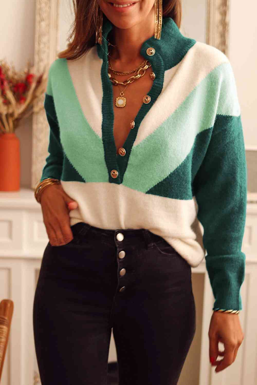 Chevron Knit Henley Jumper