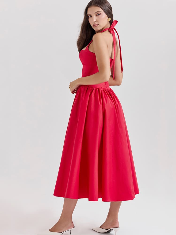 Side-Slit Halter Midi Dress