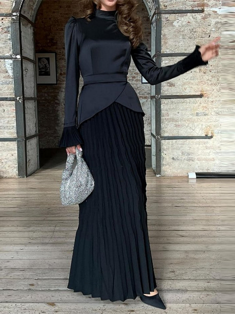 Colour Block Lace-Up Maxi Dress