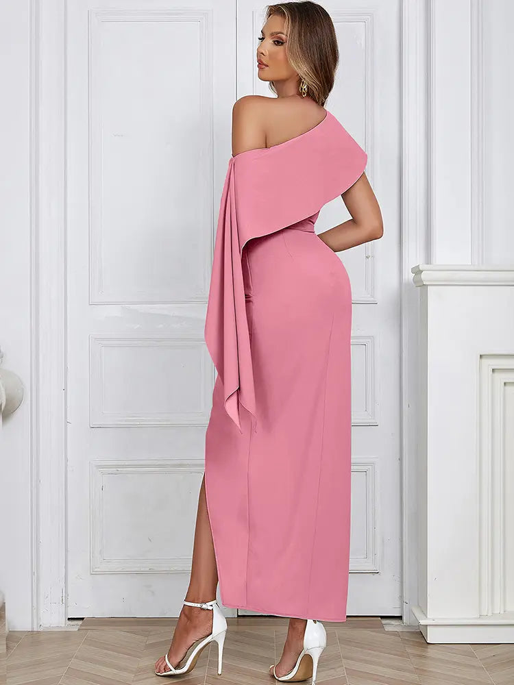 Asymmetrical Shoulder Long Dress