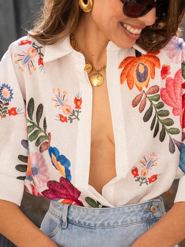 Floral Embroidered Oversized Blouse