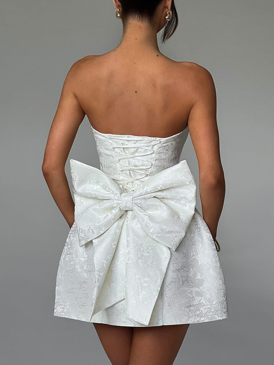 Jacquard Tube Top Bow Mini Dress