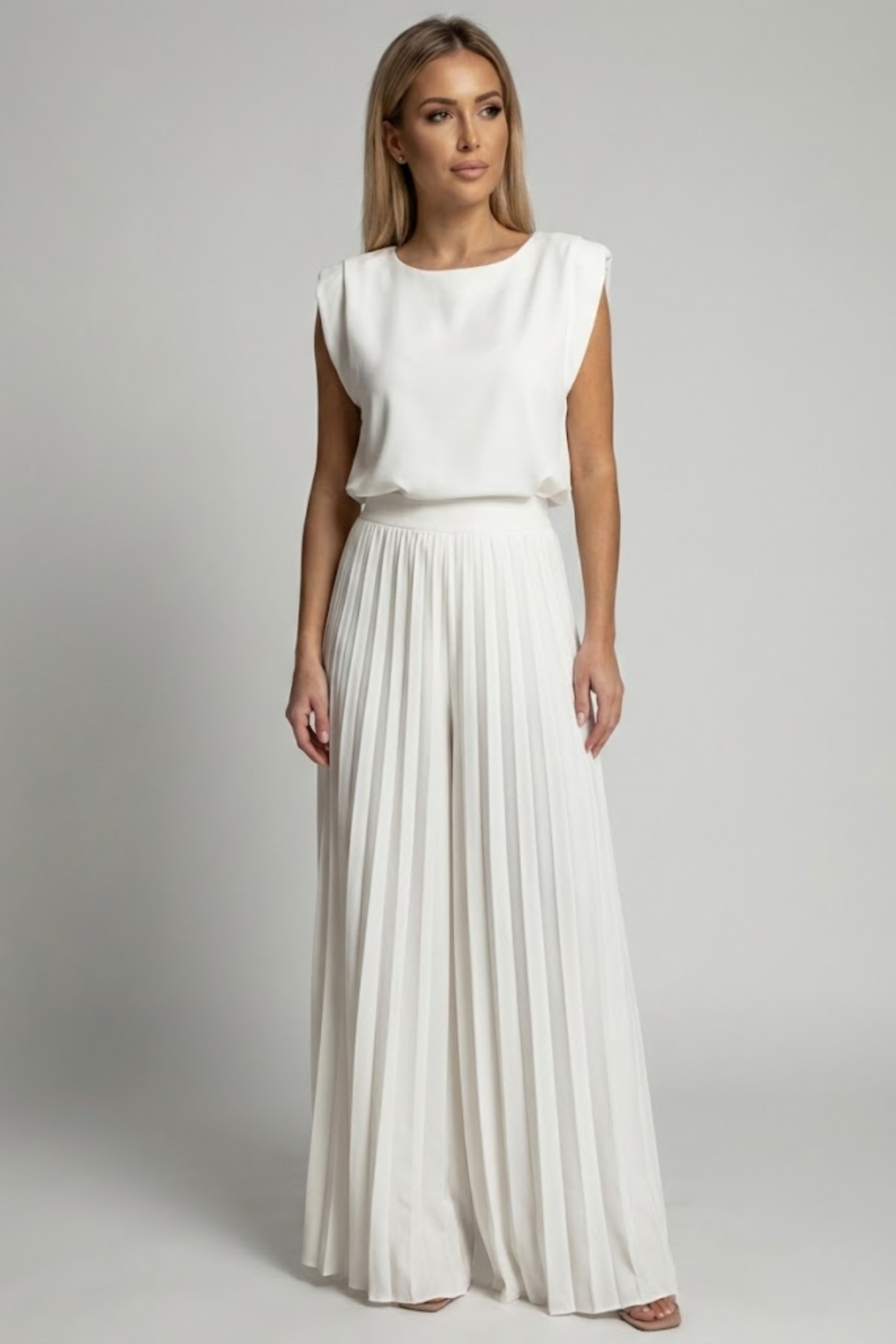 Padded-Shoulder Wide-Leg Trouser Set