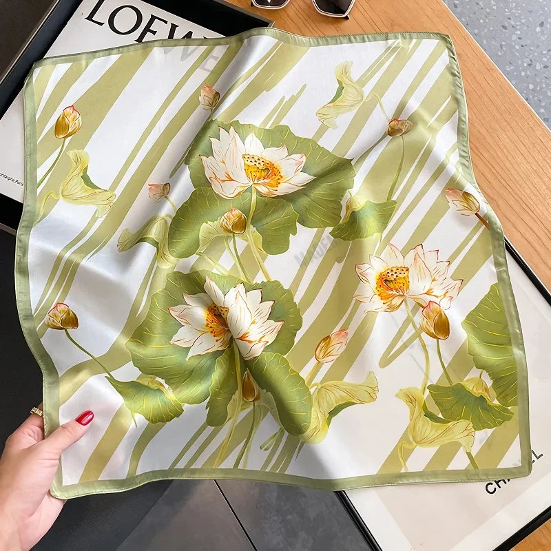 Sage Lotus Print Square Scarf