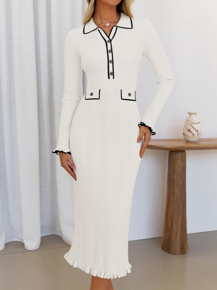 Contrast Collar Knit Dress