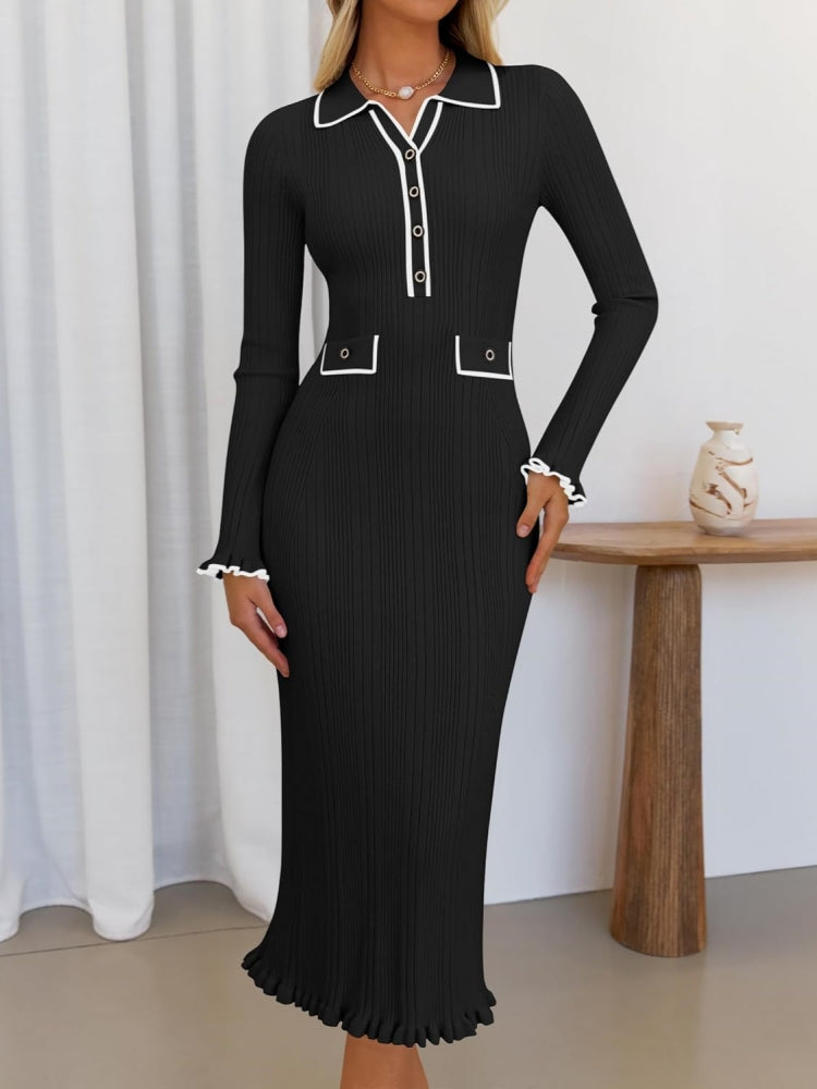 Contrast Collar Knit Dress
