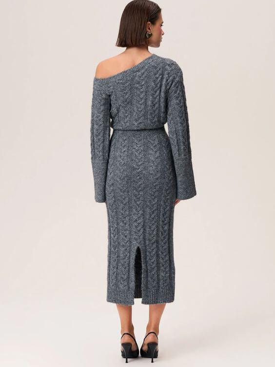 Cable Knit One-Shoulder Midi Dress