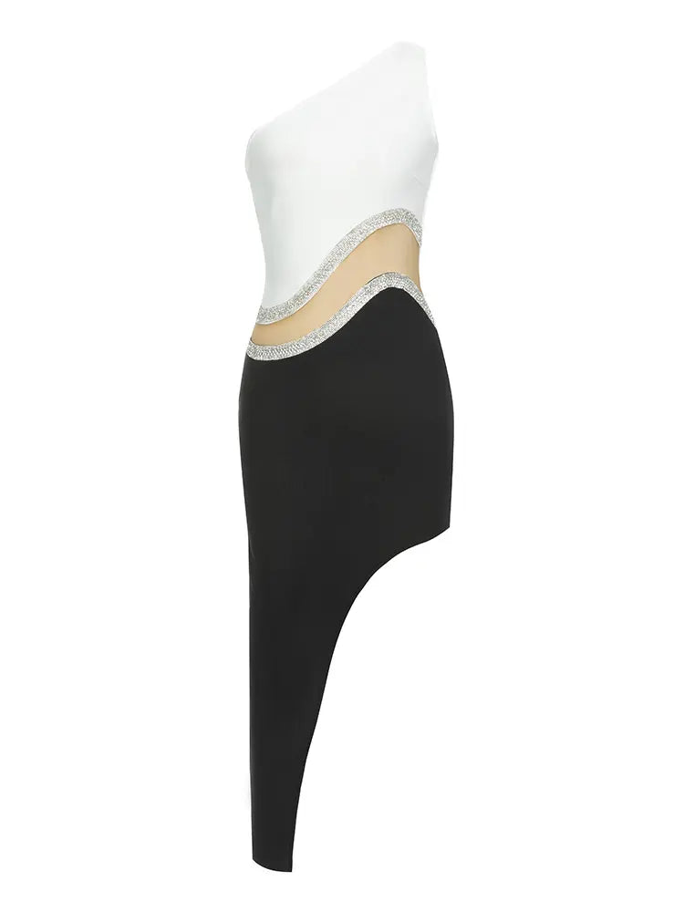 Colour Block Strapless Bodycon Dress