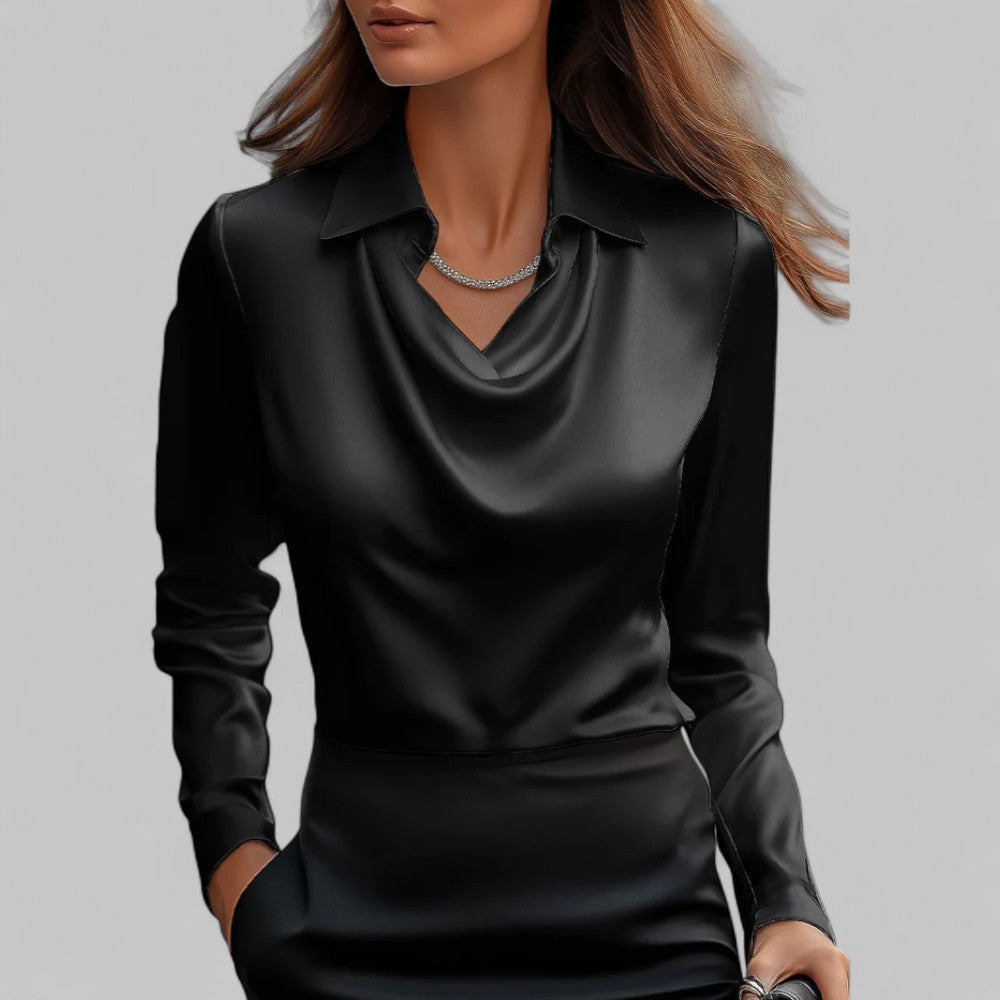 Draped Cowl-Neck Satin Top