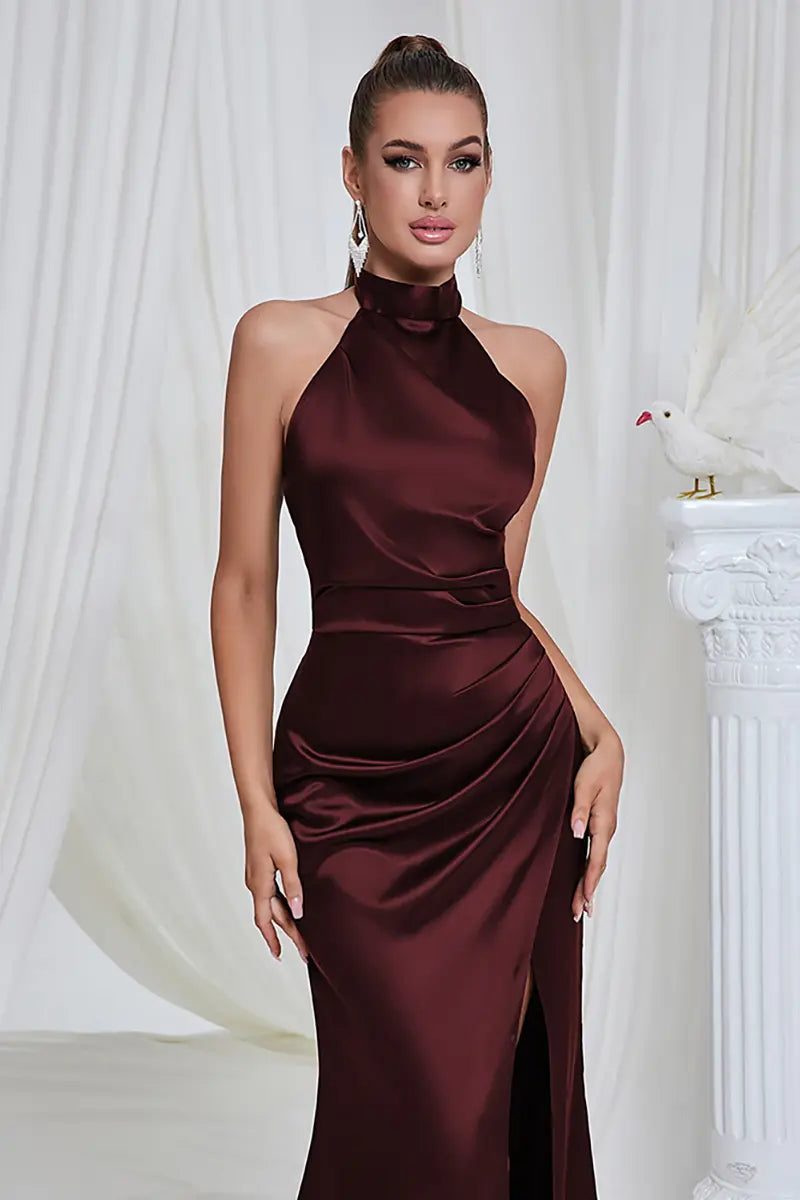 Slit Halter Evening Gown