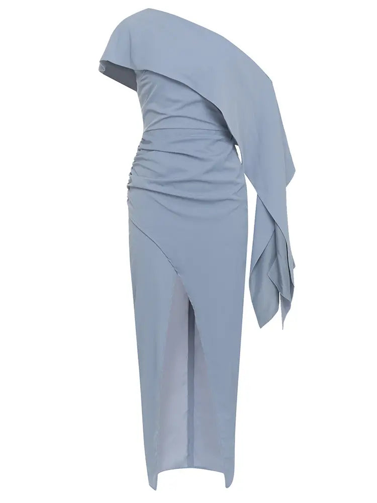 Asymmetrical Shoulder Long Dress