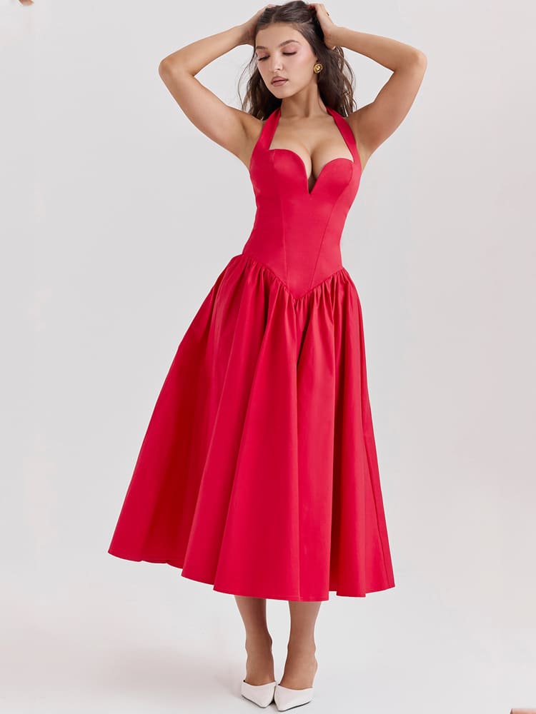 Side-Slit Halter Midi Dress