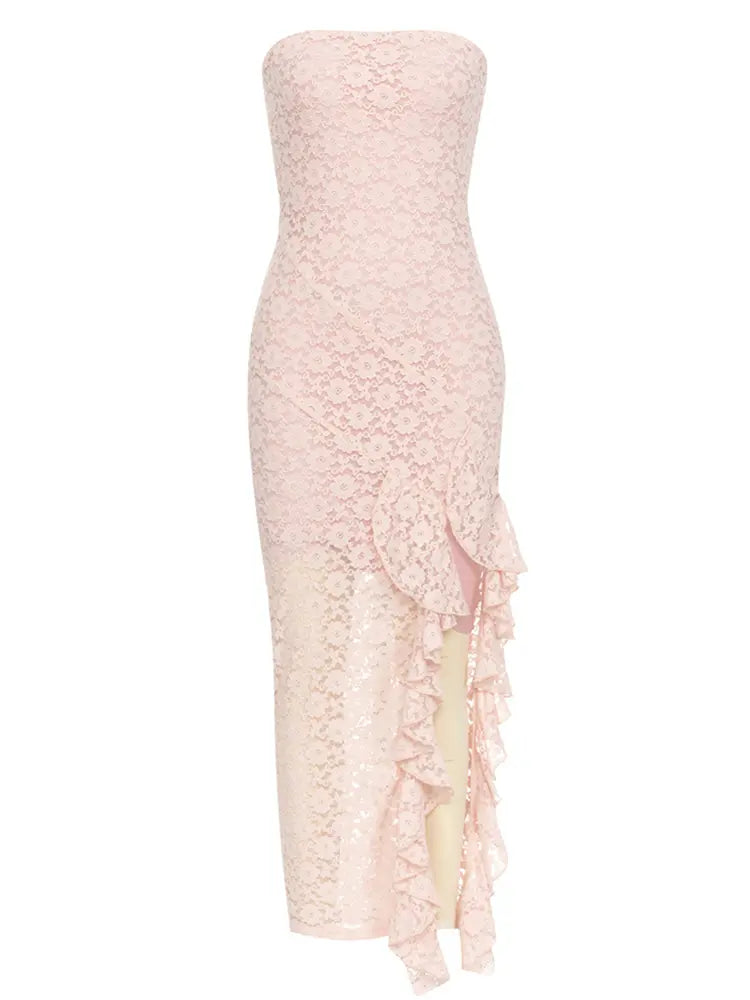 Lace Off-Shoulder Ruffle Maxi Dress