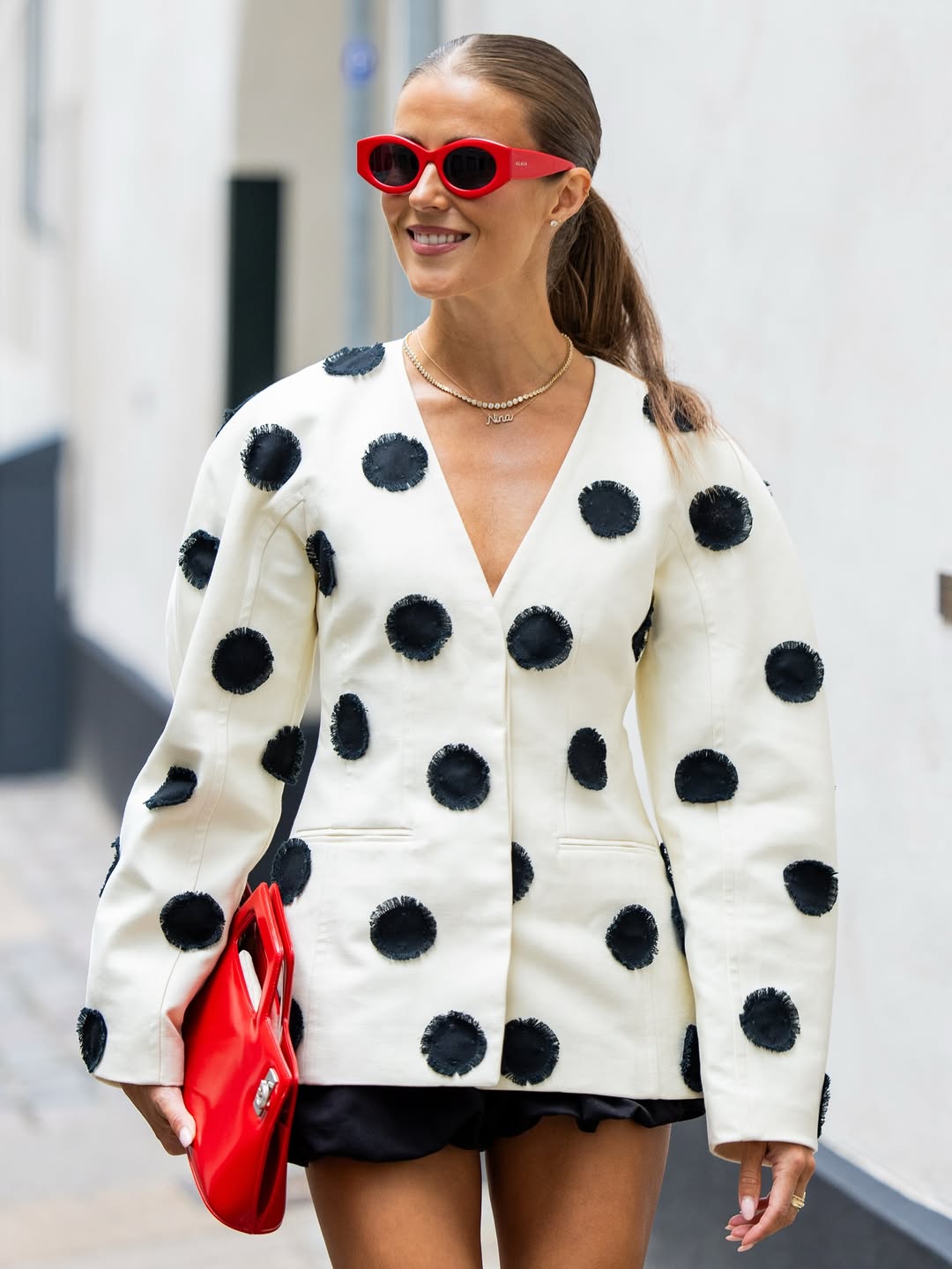 Polka Dot Puff Sleeve Blazer
