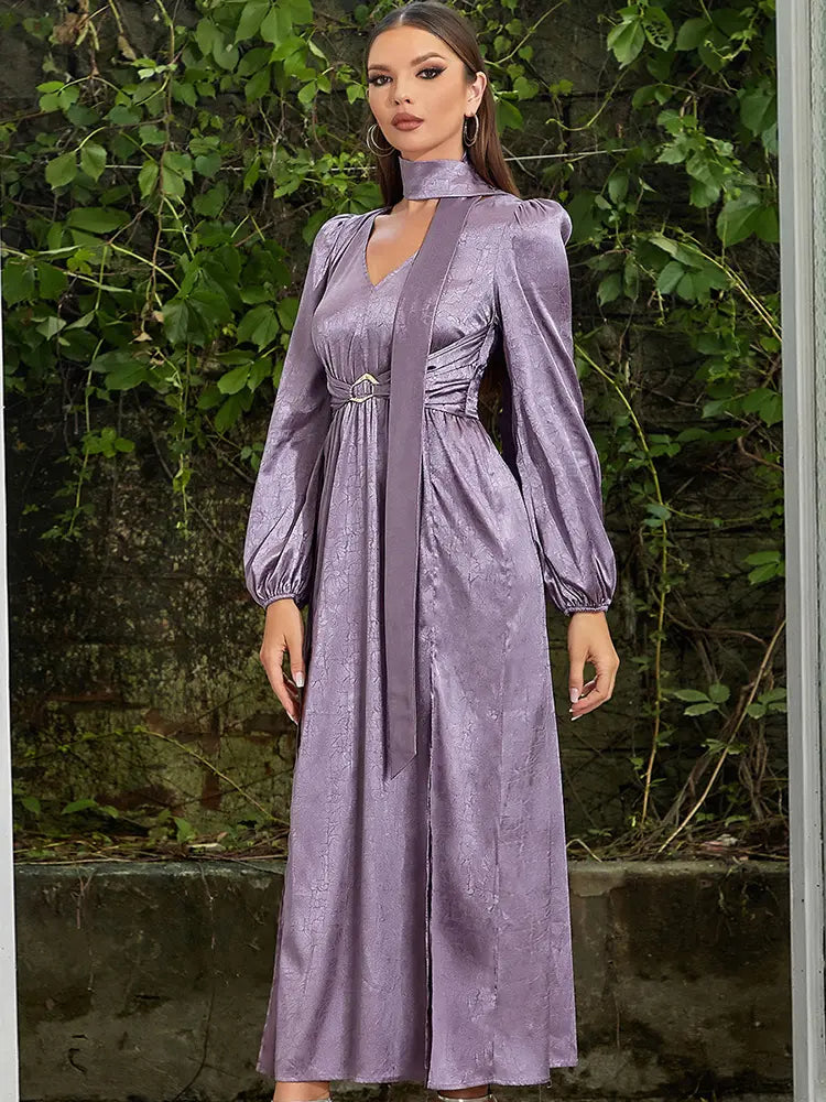High-Slit V-Neck Maxi Dress