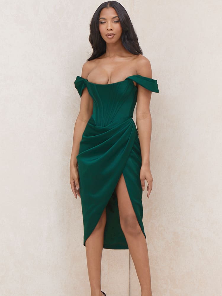 Green Corset Bodycon Midi Dress