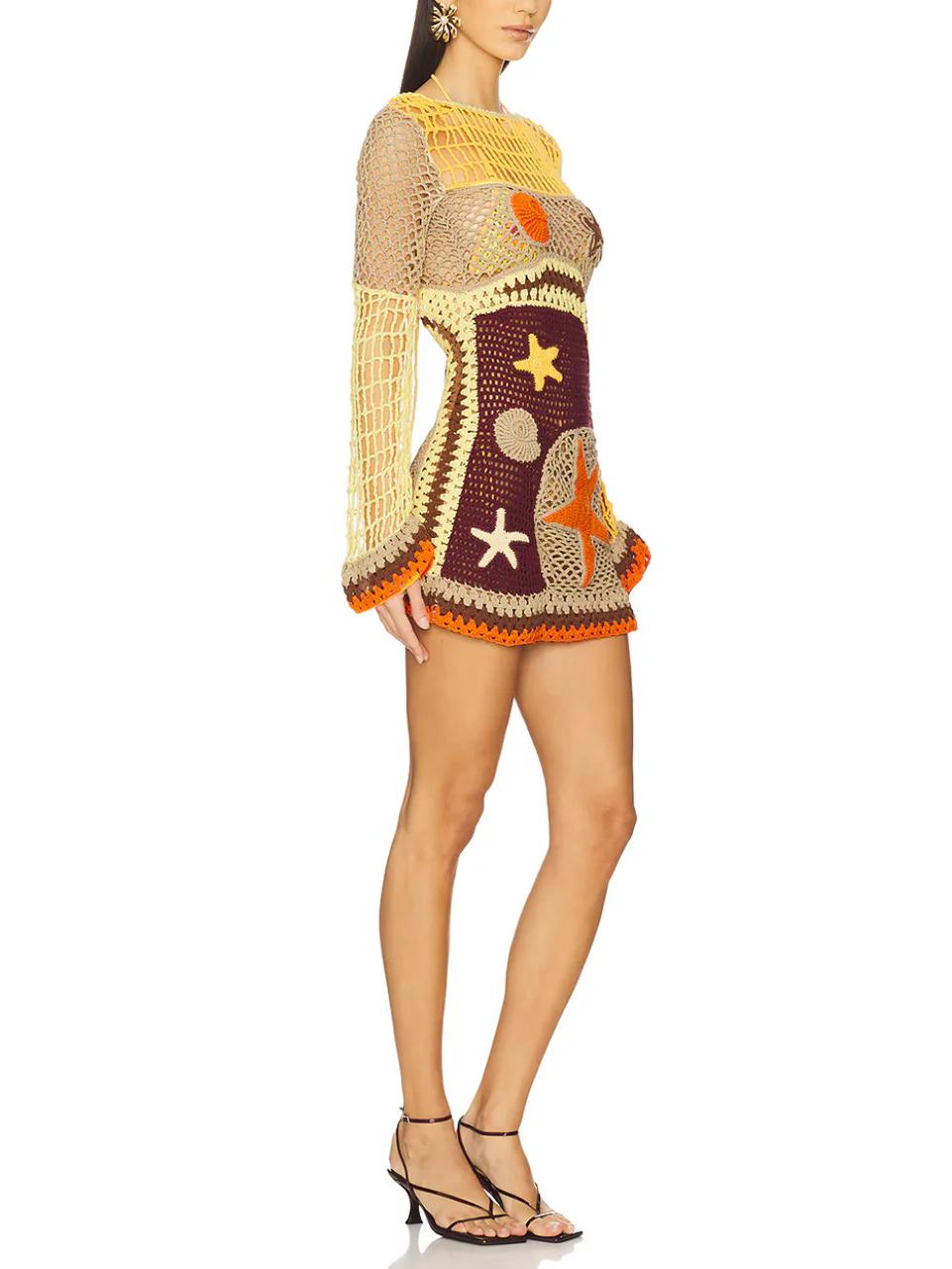 Coral Crochet Open Back Dress